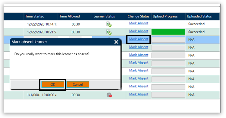 Administrator Dashboard Mark learner absent