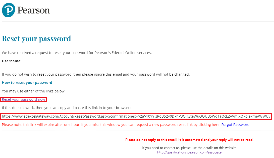 Edexcel gateway using forgot password