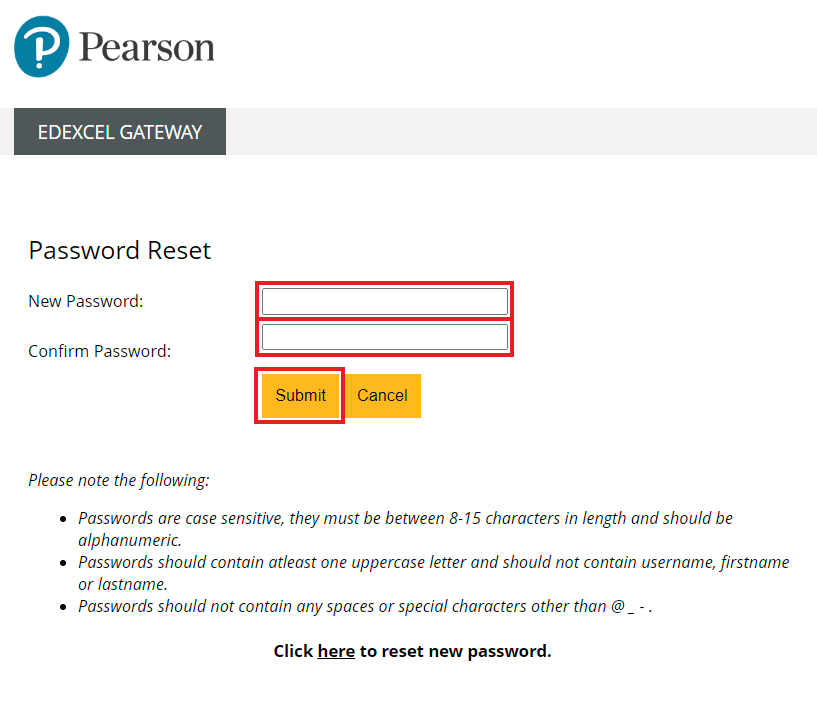 Edexcel gateway using forgot password