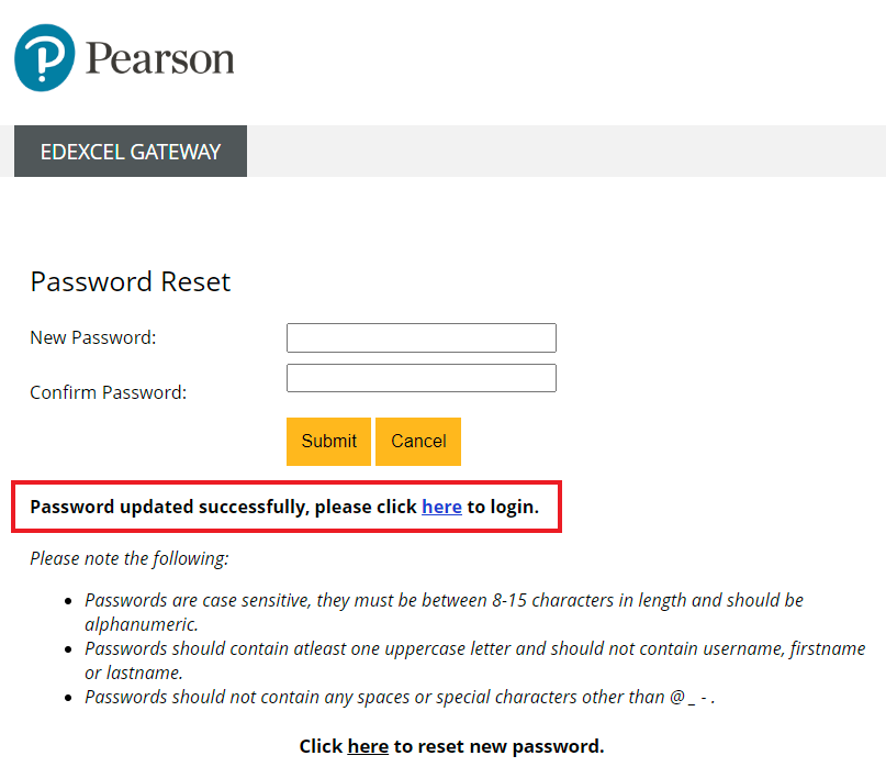 Edexcel gateway using forgot password