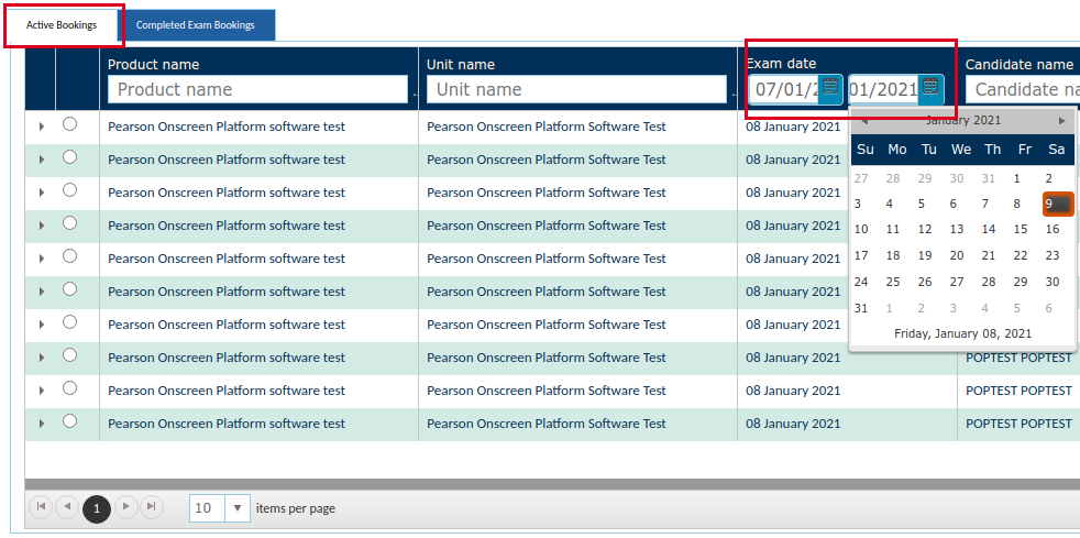 Active bookings with date range