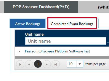 Completed Exam Bookings tab