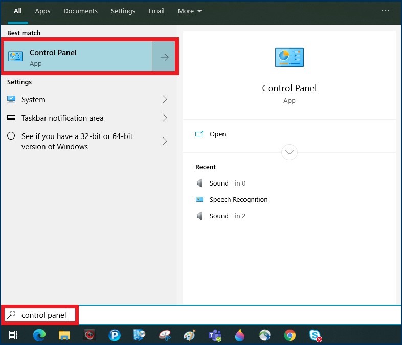 Control Panel selection