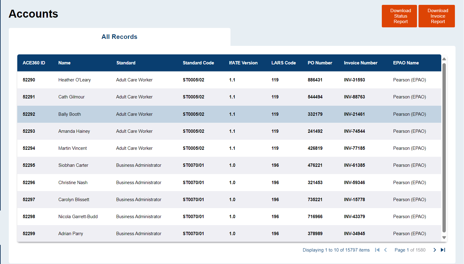 Accounts page