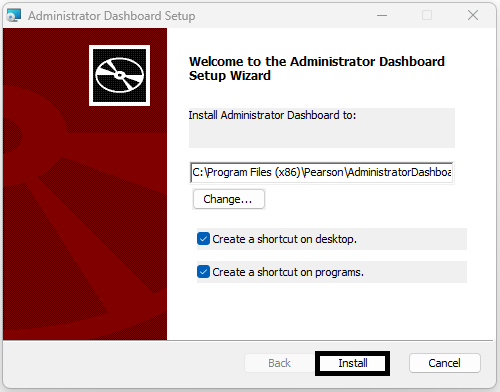 Administrator Dashboard Setup Wizard screen 1