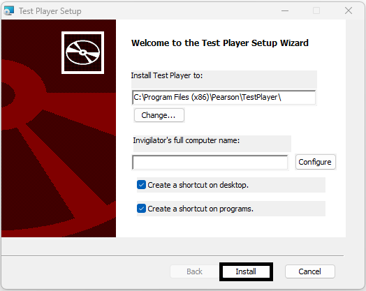 Test Player Setup Wizard screen 1