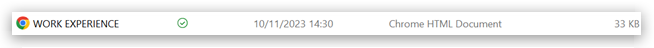 Alternative image showing the HTML file 'WORK EXPERIENCE' with the Google Chrome icon and this file as a Chrome HTML Document. This file will open in Chrome by default.