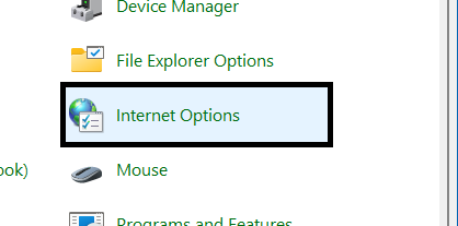 Control Panel Internet Options