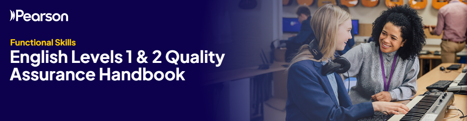 Banner text reads: Functional Skills English Levels 1 & 2 Quality Assurance Handbook