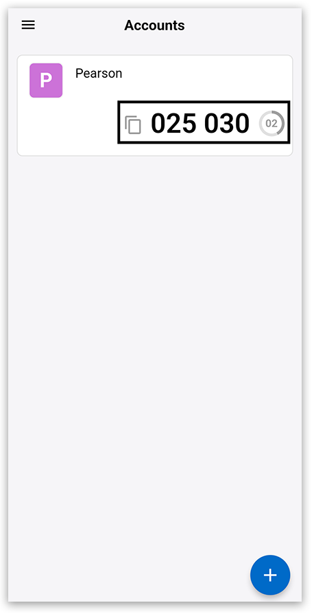 Pearson Authenticator app displaying verification code with countdown timer