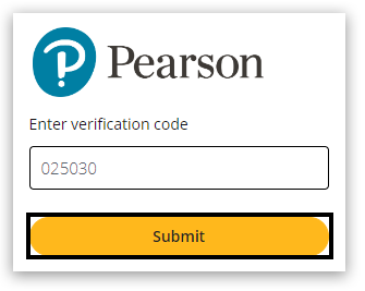 Pearson Progress verification code entry screen with submit button