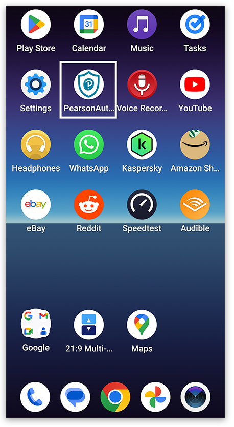 Pearson Authenticator app icon on mobile device home screen