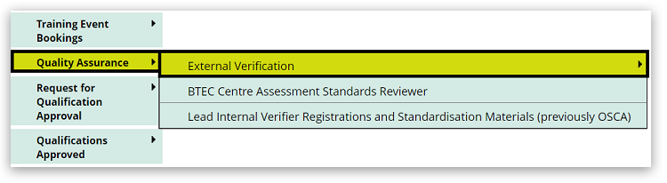 External Verification option in the Quality Assurance section
